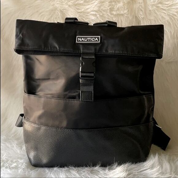 NAUTICA Black Backpack Messenger Style With Durable Leather Bottom - Picture 1 of 15